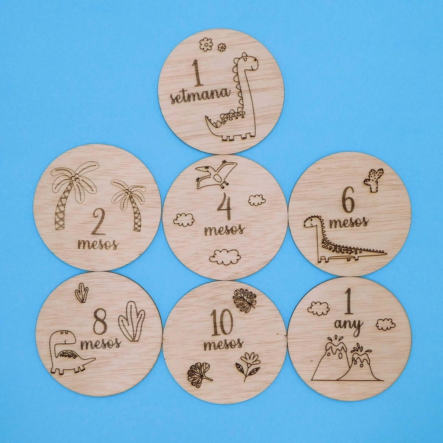 cumplemeses de madera personalizado dinosaurios para bebés
