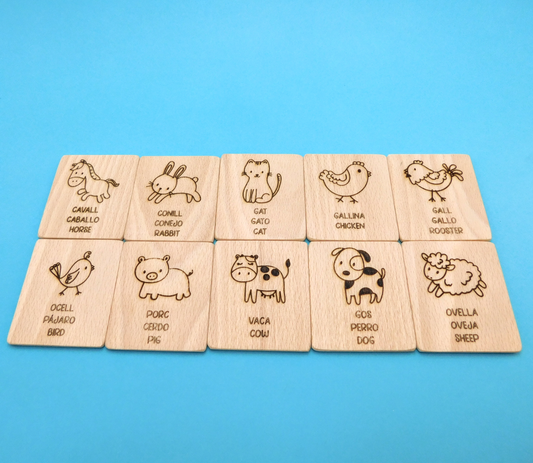 memory, juego de memoria artesanal con animales de la granja