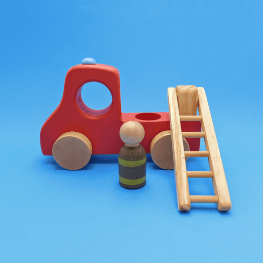 camión de bomberos de madera de juguete