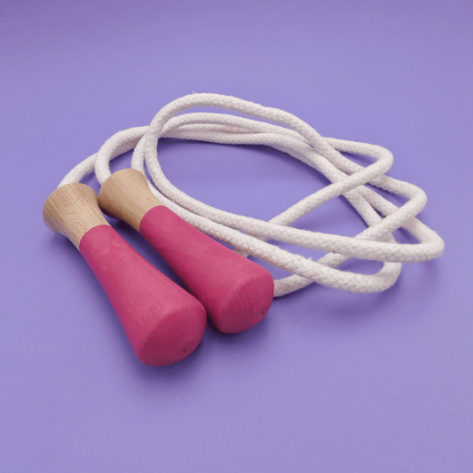 cuerda de saltar de madera artesanal rosa