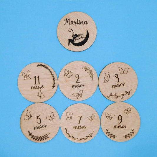 cumplemeses de madera personalizado mariposas para bebés