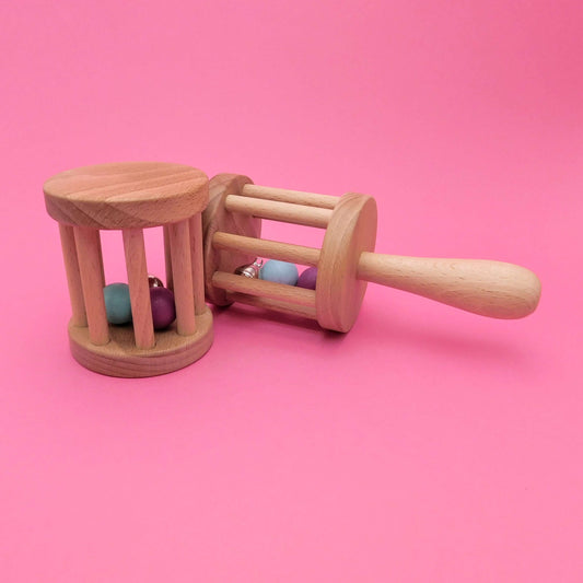 Rodari sonajero de madera para bebés artesanal conjunto con mango
