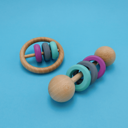 sonajero, mordedor de madera artesanal para bebé