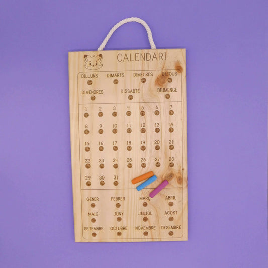 Calendario de pared de madera para niños