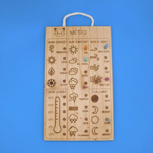 Estación meteorológica de juguete de madera artesanal