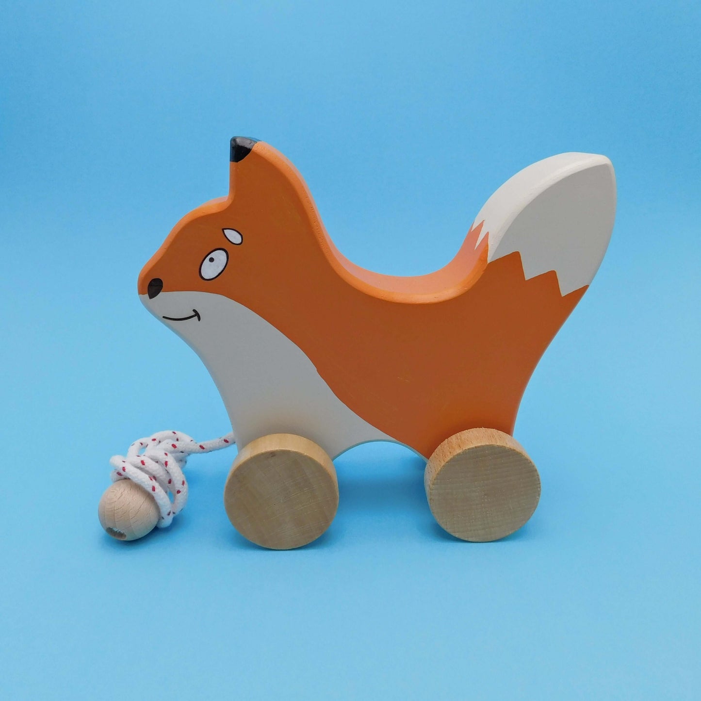 zorro de arrastre de madera de juguete artesanal para bebés